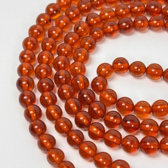 Vintage Natural Amber Beaded Necklace Long 46 in 8mm Beads Glow Gemstone - Picture 5 of 13